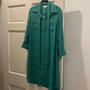 Green Shirt Dress with Belt Tie